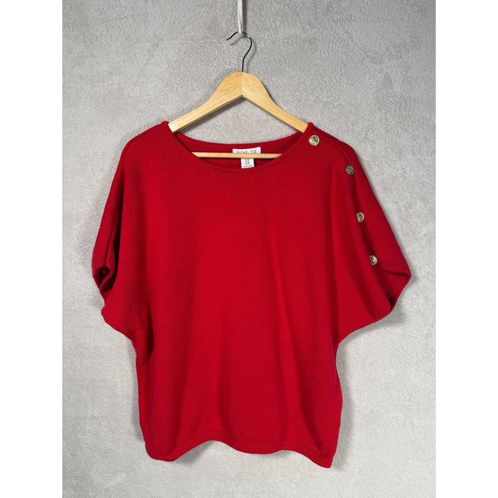 Rachel Zoe Red Short Sleeve Dolman Knit Sweater Gold Shoulder Buttons 1X